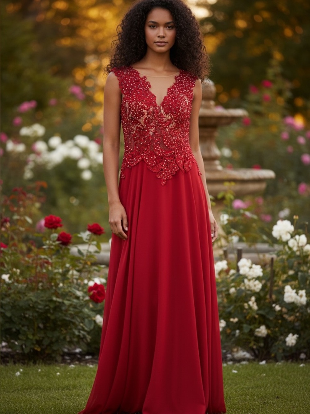 Dave & Johnny Red Beaded Prom Dress